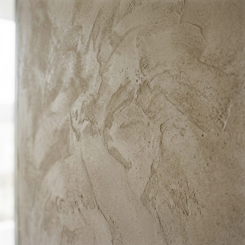 Close-up of hand-trowelled microcement wall texture