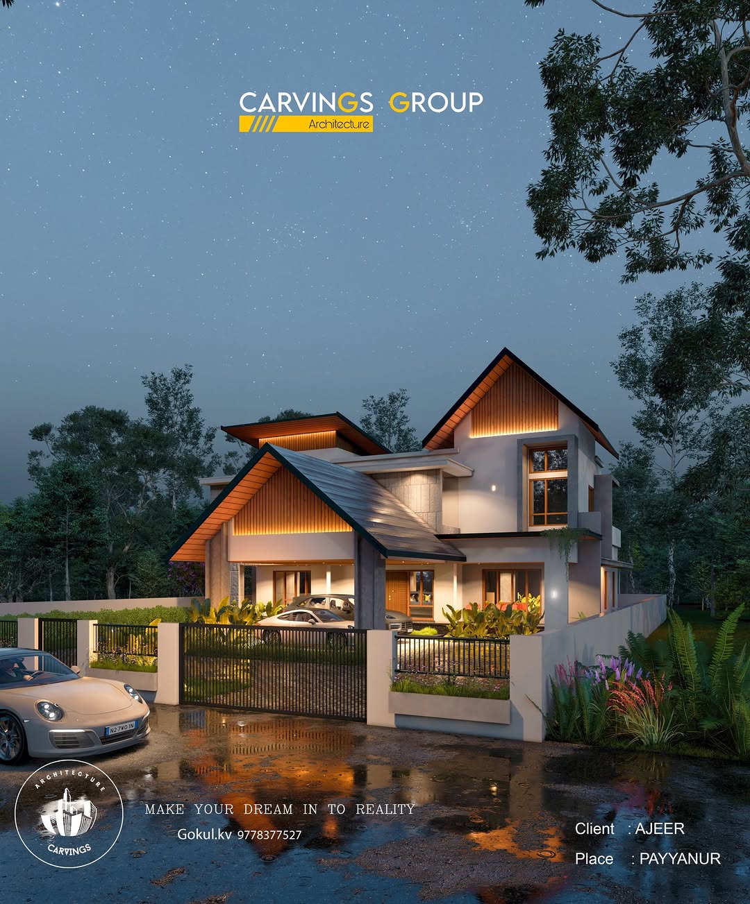 Ajeer Residence, Payyanur — 3D view by Carvings Architecture